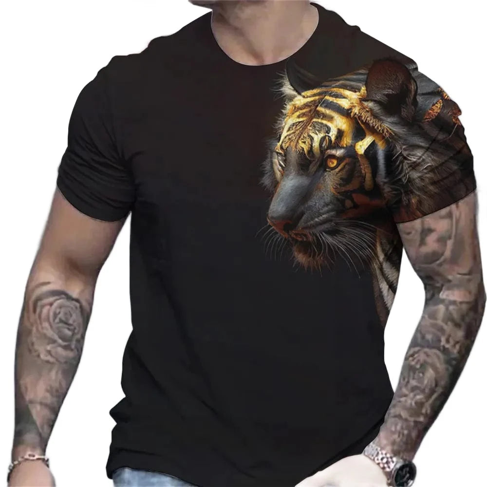 Tiger Print T-Shirt 3D Animal Men's Shirts Summer 6xl Short Sleeved – Aayat  Mart