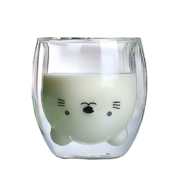 Aayat Mart 0 280ml Creative Cute Bear Double-layer Coffee Mug Cartoon Baby Duckling Animal Milk Glass Lady Cute Gift Cup