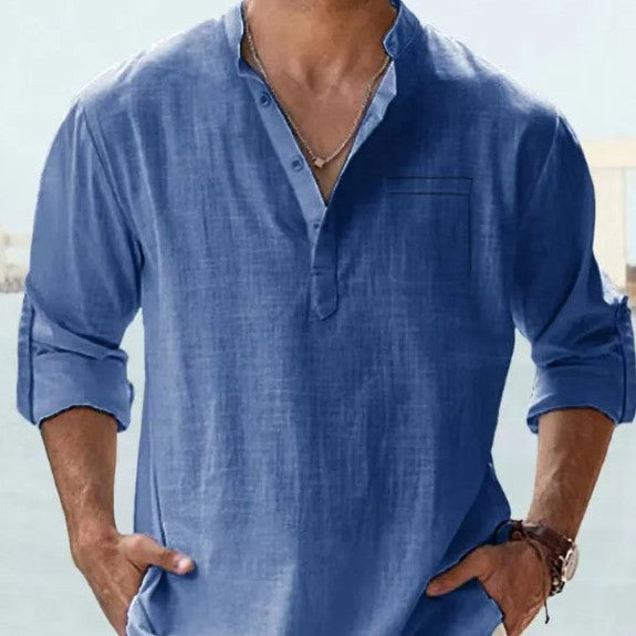 Casual Men's Loose Fitting Shirt With Long Sleeves