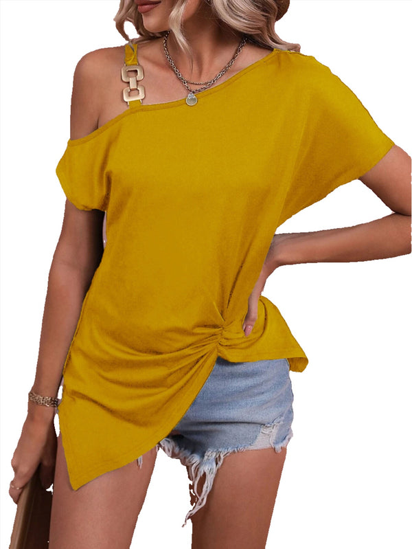 Women Clothes Off Shoulder Blouse Summer Irregular Design Tops Shirt - Aayat Mart