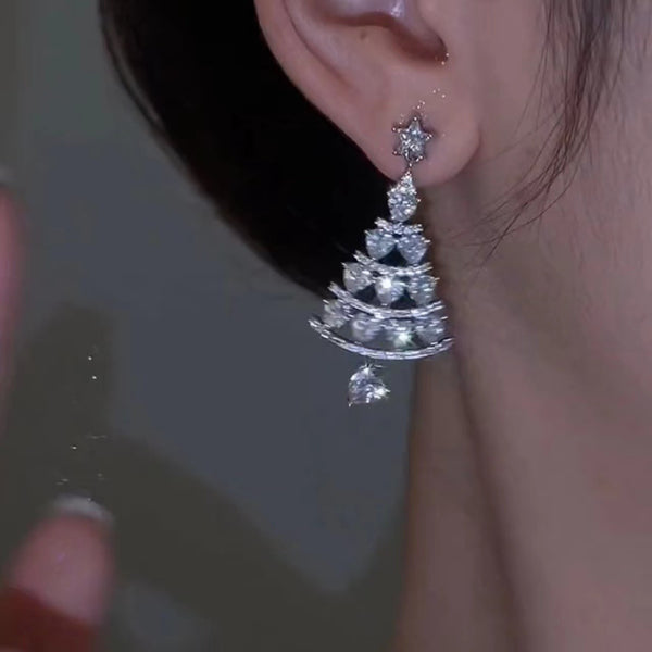 Women's High-quality Silver Needle Christmas Tree Earrings