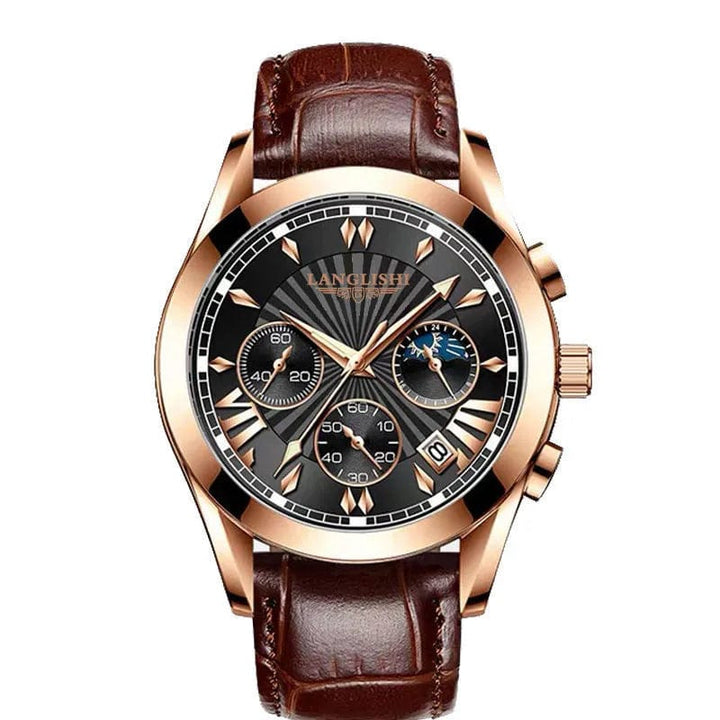 Aayat Mart 6198-Leather BK RG / CN POEDAGAR Men Watch Top Luxury Brand Sport Watches Mens Fashion Full Steel Quartz Wristwatch Date Male Clock Relogio Masculino