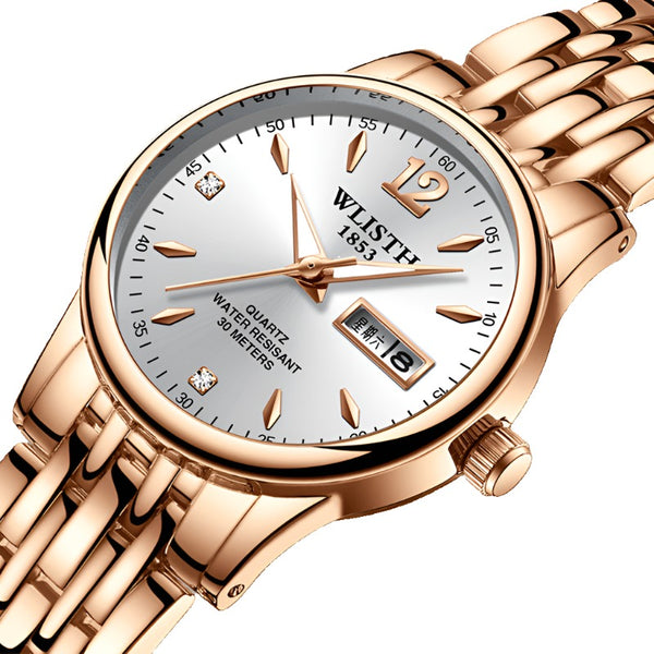 Women Watch Rose Gold Stainless Steel WLISTH Brand Fashion Ladies Wristwatch Week Date Quartz Clock Female Luxury Watches
