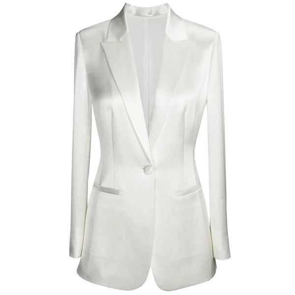 White Satin Blazers For Women Elegant Stylish 1 Button Peak Lapel Classic Chic Female Coat Office Outfits Women Big Size Clothes - Aayat Mart
