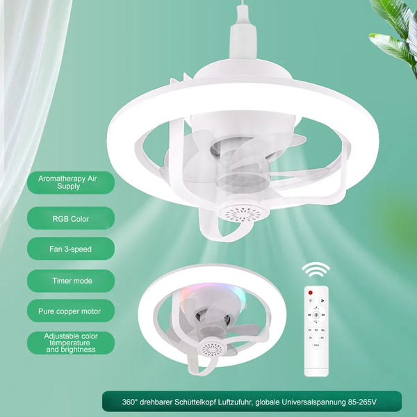 360 ° Rotating Ceiling Fan Light  E27 Intelligent Fan With Remote Control Led Fan Light For Living Room Bedroom Top Light 85-265 - Aayat Mart