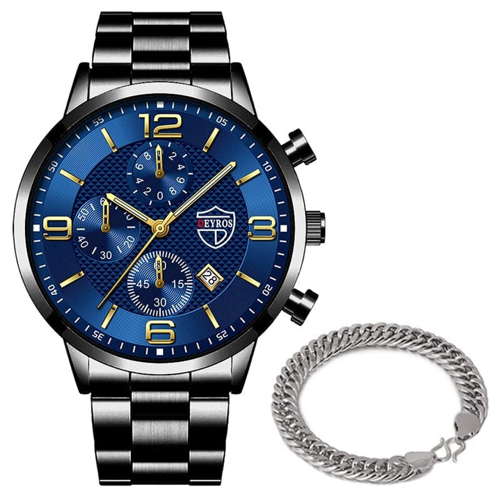 Aayat Mart 0 As Shown 13 relogio masculino Mens Business Watches Luxury Stainless Steel Quartz Wrist Watch Male Silver Bracelet Calendar Luminous Clock
