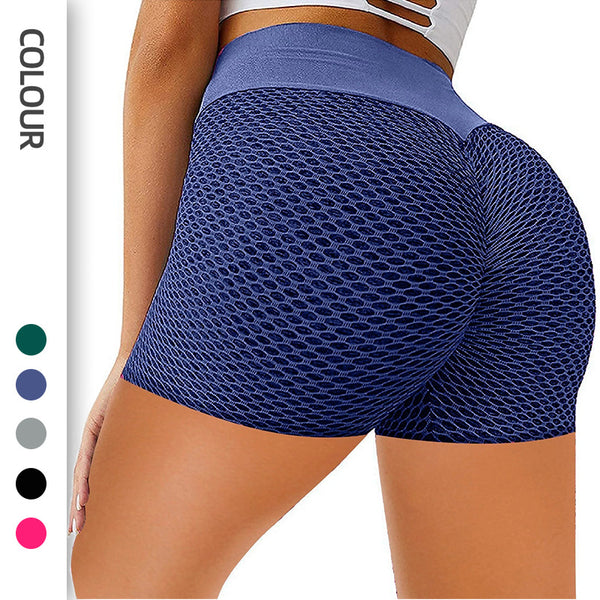 Honeycomb Design Yoga Pants Solid Color Hip-lifting Fitness Sports Shorts For Women - Aayat Mart