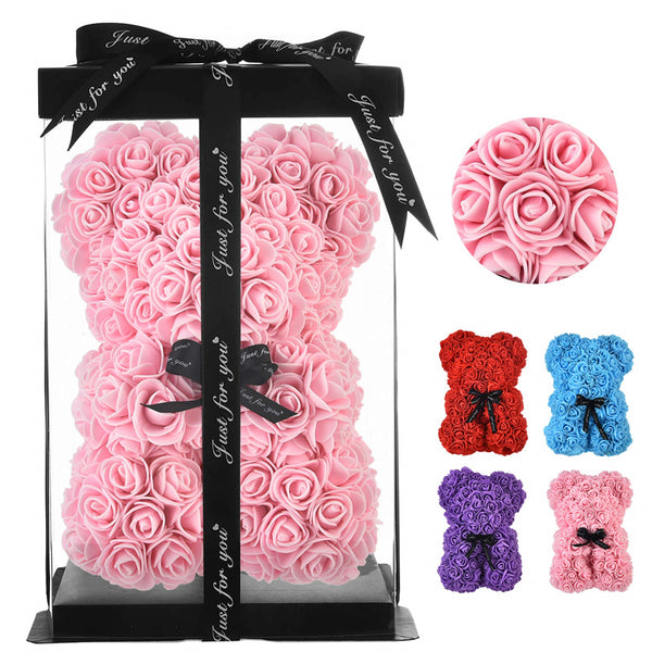 Valentine's Day Gift Rose Bear Eternal Flower Rose Teddy Bear PE Foam Bear 25cm Valentines Day - Aayat Mart