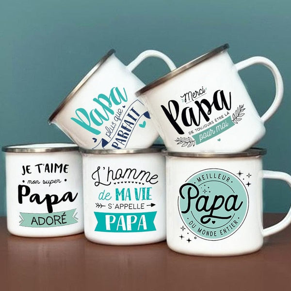 Aayat Mart 0 Best Dad In The World French Print Enamel Mug Outdoor Water Cup Drink Milk Coffee Cups Camping Mug Festive Birthday Gift for Dad
