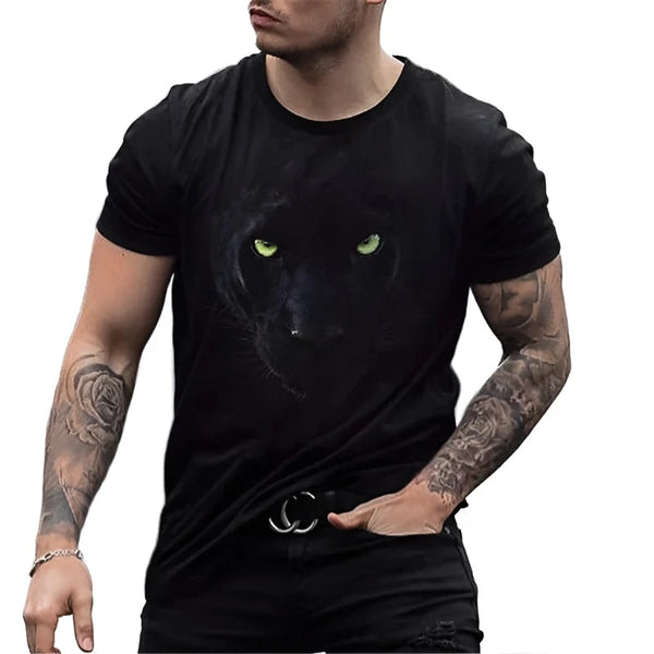 Aayat Mart Male Tshirt Black / XS Summer Retro Men's T-shirt Animal Pattern T-shirt Pullover O-Neck Wolf Print 3D Plus Size Designer Top Black Casual Men's Wear