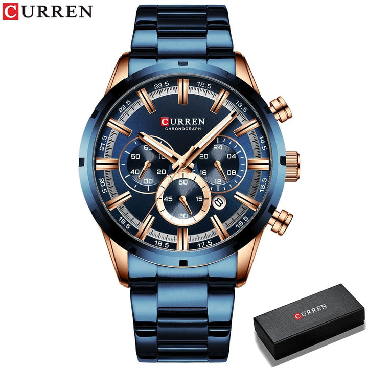 Aayat Mart 0 blue box / China Curren Men's Watch Blue Dial Stainless Steel Band Date Mens Business Male Watches Waterproof Luxuries Men Wrist Watches for Men