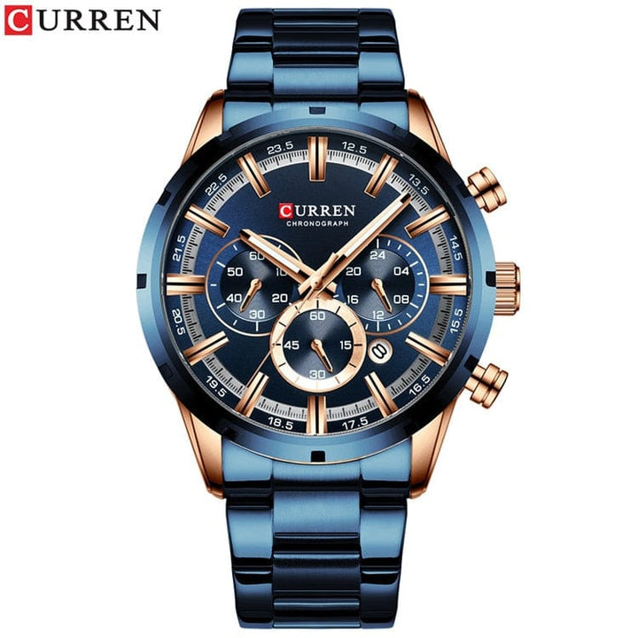 Aayat Mart 0 blue / China Curren Men's Watch Blue Dial Stainless Steel Band Date Mens Business Male Watches Waterproof Luxuries Men Wrist Watches for Men