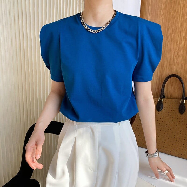 Aayat Mart 0 Blue / M Summer Design T Shirts Shorted Puff Sleeves T-shirt Women's Loose Round Neck Ins Summer Luxury Female Top