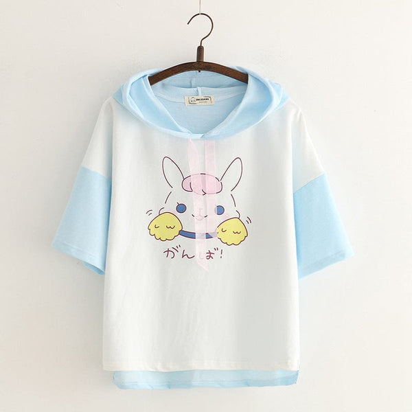 Aayat Mart Female T-Shirt Blue / One size Cartoon rabbit hooded female T-shirt