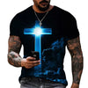 Aayat Mart Male Tshirt Blue / S Christian Mens Clothing T Shirts Oversized T Shirt Gothic  Jesus Christ Cross 3D Print O-neck Tops Vintage Hip Hop Short Sleeve