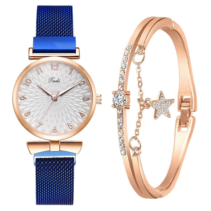 Aayat Mart 0 blue set Female Luxury Wristwatches Magnetic Mesh Band Rose Woman Watch Bracelet montre femme reloj mujer