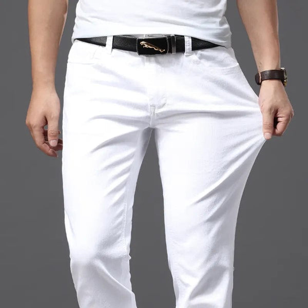 Aayat Mart Brother Wang Men White Jeans Fashion Casual Classic Style Slim Fit Soft Trousers Male Brand Advanced Stretch Pants