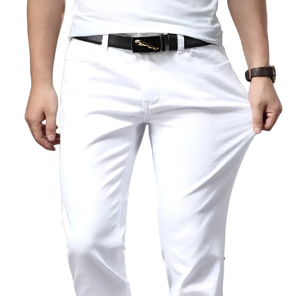 Aayat Mart Brother Wang Men White Jeans Fashion Casual Classic Style Slim Fit Soft Trousers Male Brand Advanced Stretch Pants
