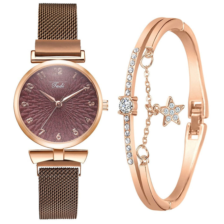 Aayat Mart 0 brown set Female Luxury Wristwatches Magnetic Mesh Band Rose Woman Watch Bracelet montre femme reloj mujer