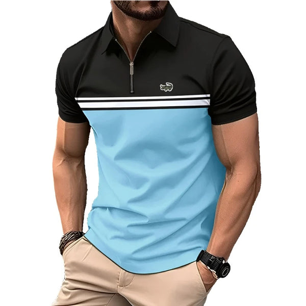Aayat Mart Male Tshirt Business Casual new men's Polo T-shirt Simple striped print summer short sleeve Polo shirt fashion street wear oversized clothes