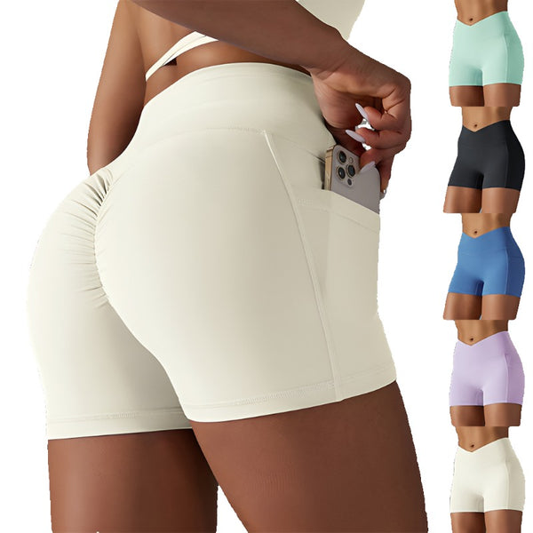 Yoga Shorts With Phone Pocket Design Fitness Sports Pants For Women Clothing - Aayat Mart