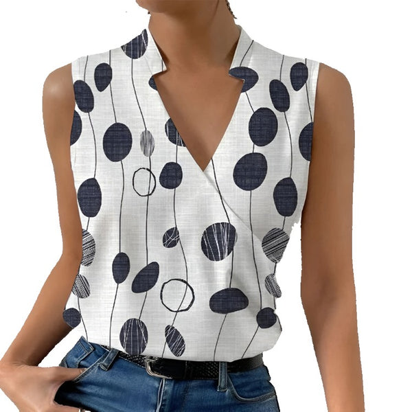 Casual Printed Tops Summer V-neck Sleeveless T-shirt Womens Clothing