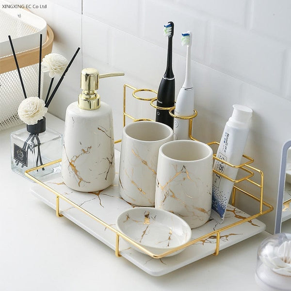 Aayat Mart 0 Ceramic Bathroom Kit, Mouthwash Cup, Lotion Bottle, Toothbrush Cup Holder, Creative Bathroom Accessories, Bathroom Decoration