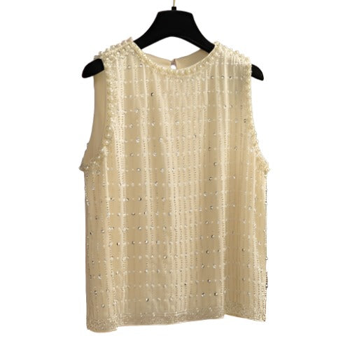 Aayat Mart 0 Champagne / M Hand-made Heavy Beaded Sleeveless T Shirt for Women New Fashion Elegant Top Stringed Pearls Luxurious Tank Top Female Clothing