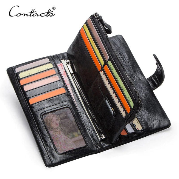 Aayat Mart 0 Contact's Genuine Leather Men's Long Wallet With Phone Bag Zipper Coin Pocket Purse Male Clutch Wallets For Men Portfel Small
