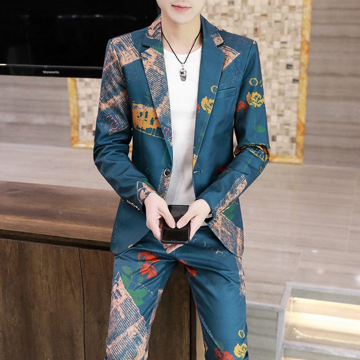 Aayat Mart Male Suits Cyan / L Men's Suits, Slim Korean Style Small Suits