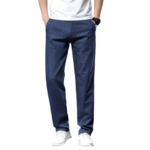 Aayat Mart Male Pants Dark blue / 28 2023 Summer Classic 100%Cotton Men's Jeans Thin Loose Straight Denim Pants Blue Business Dad Trousers Male Large Size 35 40 42