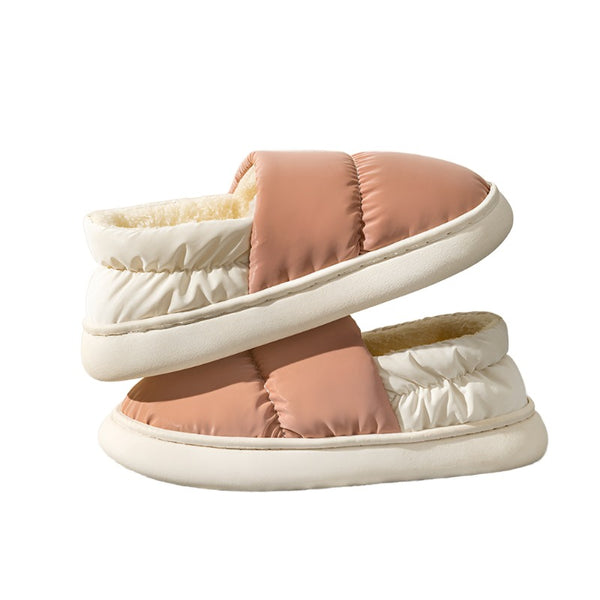 Winter Thickened Warm Cotton Shoes With Back Heel Mixed-color Down Cloth Slipper For Couple Garden Outdoor Indoor Floor Home Slippers Women - Aayat Mart