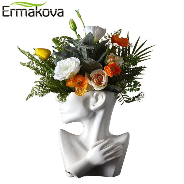 Aayat Mart 0 ERMAKOVA Nordic Ceramics Vase Human Head Abstract Half Body Flower Pot Flower Arrangement Human Face Modern Home Decoration