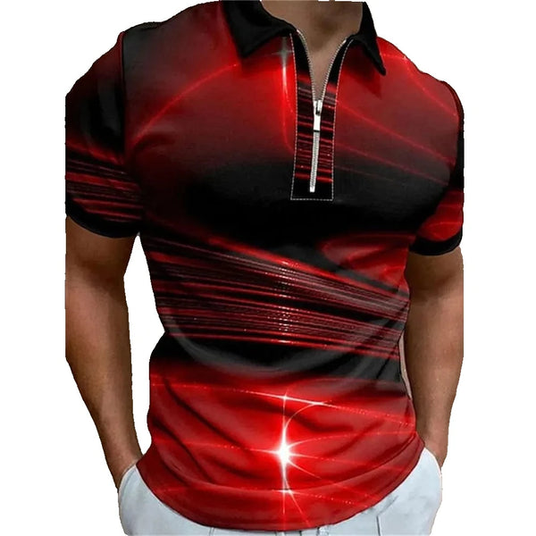 Aayat Mart Male Tshirt Fashion Men's Clothing Polo Shirts Casual Turn-Down Collar Zipper Golf Wear Ladder Print Short Sleeve Tee Shirt Men Polos Tops