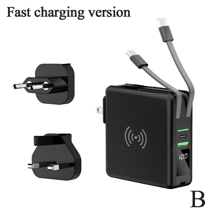 Aayat Mart fast charging B / China 5 In 1 Wireless Charger Power Bank USB PD Travel Fast Charging With Cable Plug 10000mAh Portable Power Display EU UK Adapter