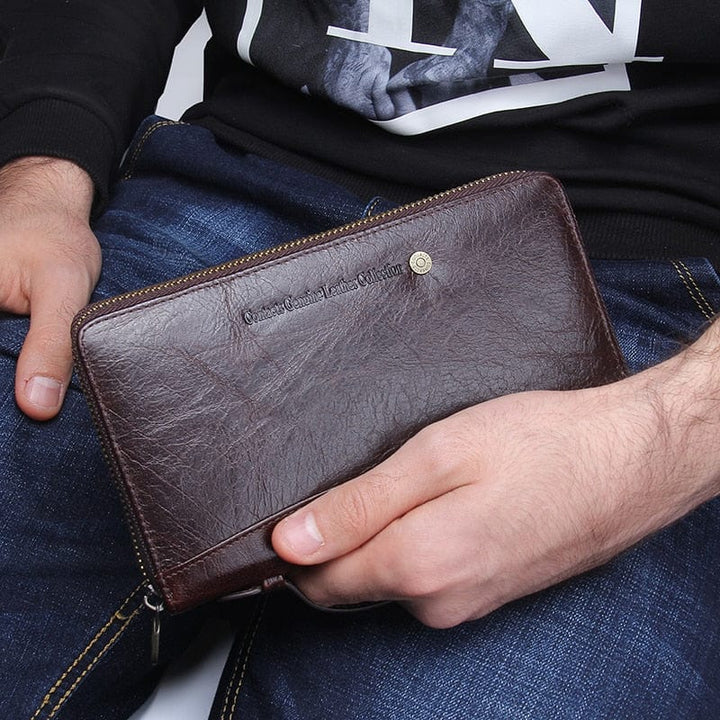Aayat Mart 0 Genuine Leather Men Clutch Wallet  Brand Male Card Holder Long  Zipper Around Travel Purse With Passport Holder 6.5&quot; Phone Case