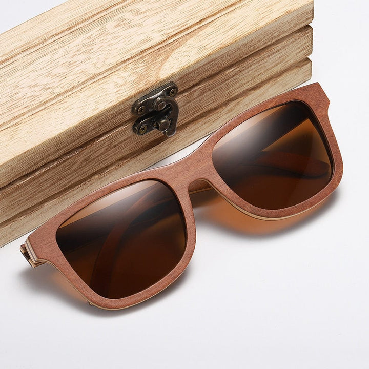 Aayat Mart 0 GM Polarized Sunglasses Women Men Layered Brown Skateboard Wooden Frame Square Style Glasses for Ladies Eyewear In Wood Box