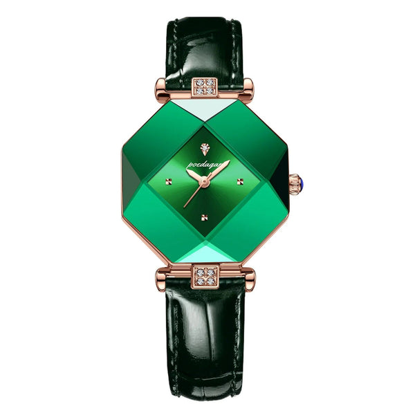 Aayat Mart Green POEDAGAR High Quality Luxury Women's Watch Diamond Quartz Waterproof Ladies Green Leather Watches Fashion Exquisite DropShipping