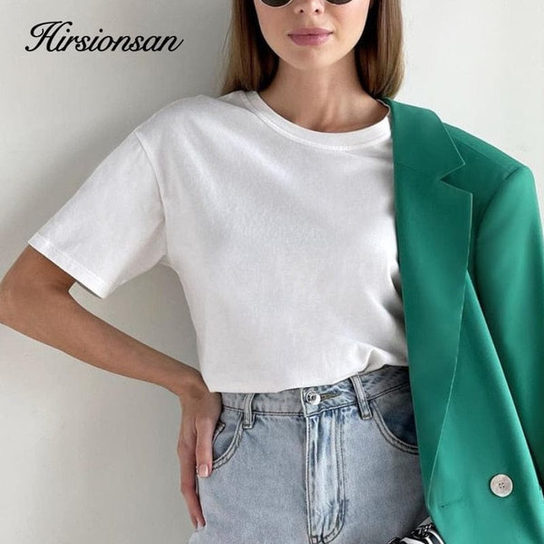 Aayat Mart 0 Hirsionsan Basic Cotton T Shirt Women 2022 Summer New Loose Solid Tees 19 Color Casual Loose Tshirt Oversized O Neck Female Tops