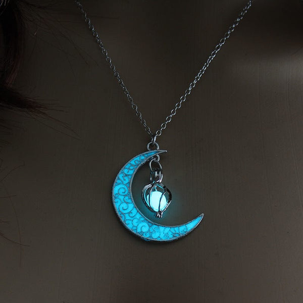 Aayat Mart Beauty Light blue Glowing Pendant  Stone Moon Light Necklace