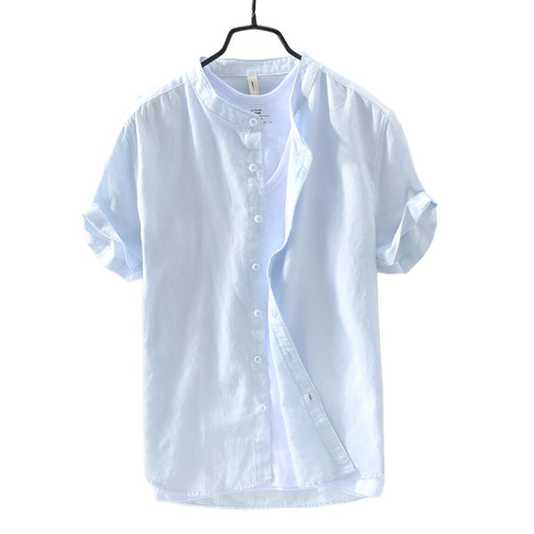 Aayat Mart Male Shirts Light Blue / M Cotton And Linen Casual Stand Collar Shirt for Men
