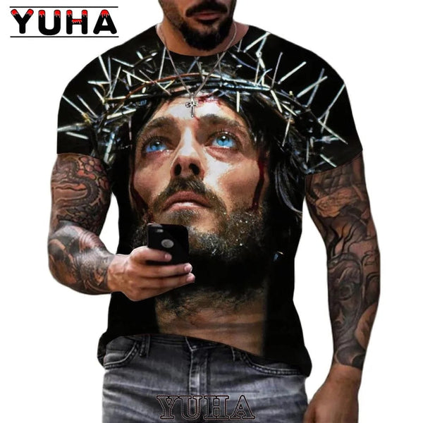 Aayat Mart Male Tshirt Men Jesus Christ 3D Print T-shirts Men Women Summer Fashion Casual Short Sleeve Cool T Shirt Harajuku Streetwear Oversized Tops