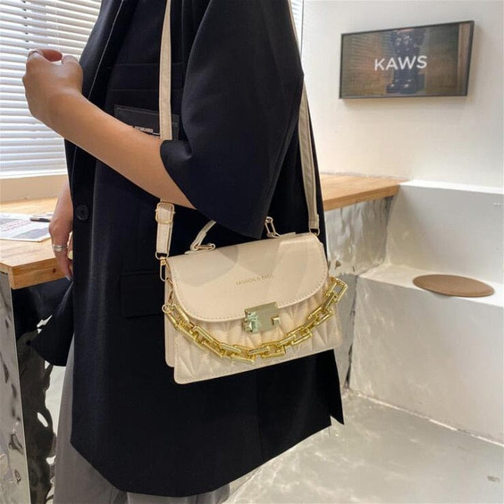 Aayat Mart 0 New Embroidery Shoulder Bags for Women Thick Chain Handbags Female Purse PU Leather Flap Crossbody Bags Fashion Designer