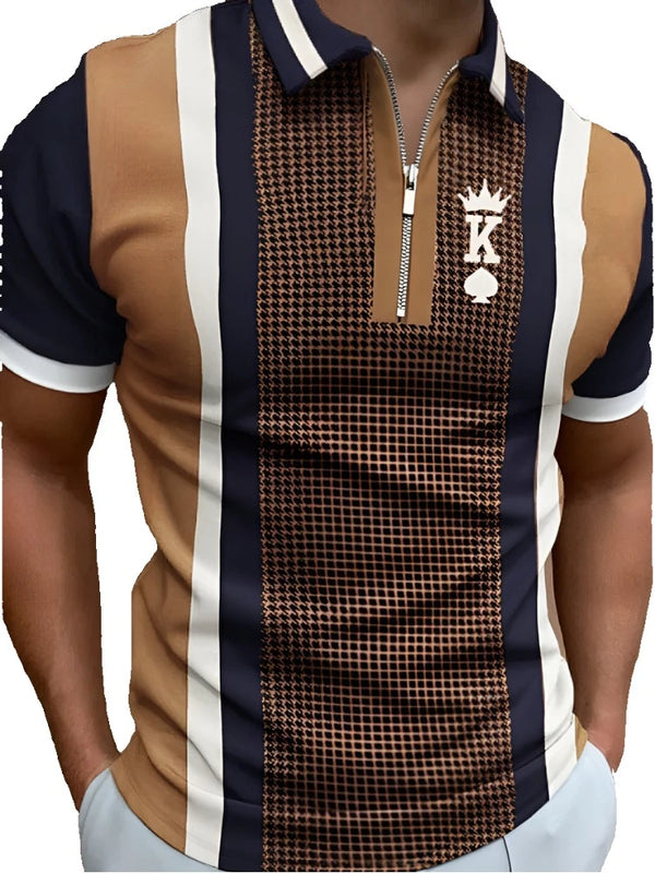 Aayat Mart Male Tshirt New Polo Shirt Men's Casual Dress Code  Summer Short Sleeve Letter K Poker Print POLO Shirt T-shirt Tops Unisex Lapel Zipper Fashion Polo Shirt Men's