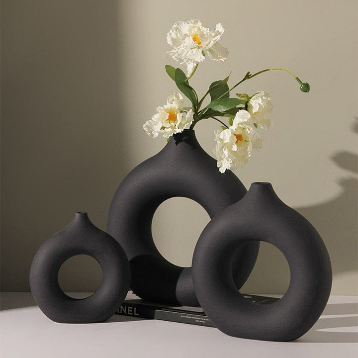 Aayat Mart 0 Nordic Ceramic Vase for Pampas Grass Donuts Flower Pot Home Decoration Accessories Office Living Room Interior Table Desk Decor