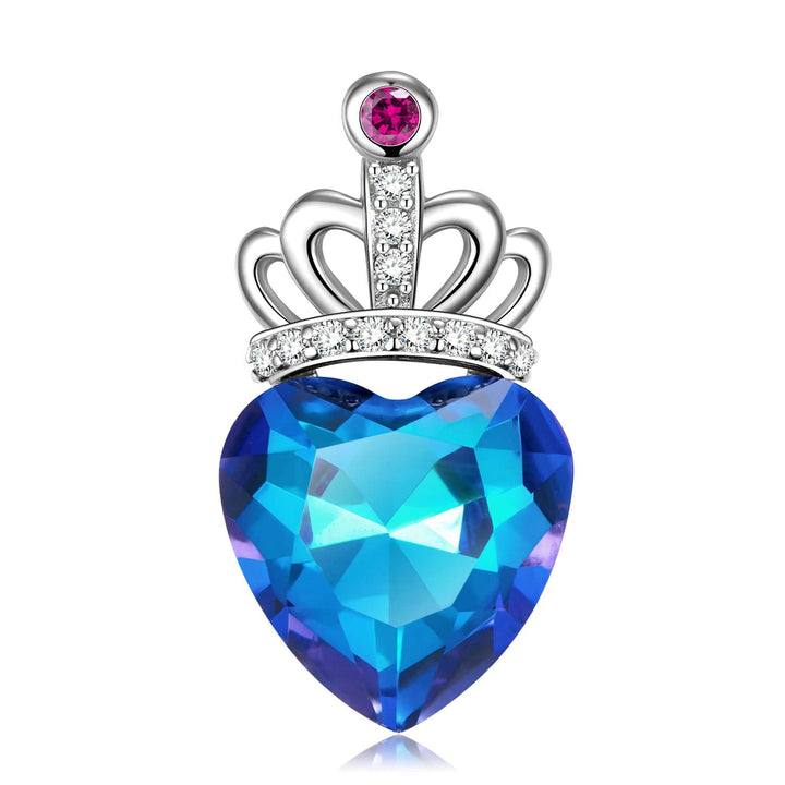 Aayat Mart Accessories ODPNC0024 Blue Light Peach Heart Crown Necklace S925 Sterling Silver