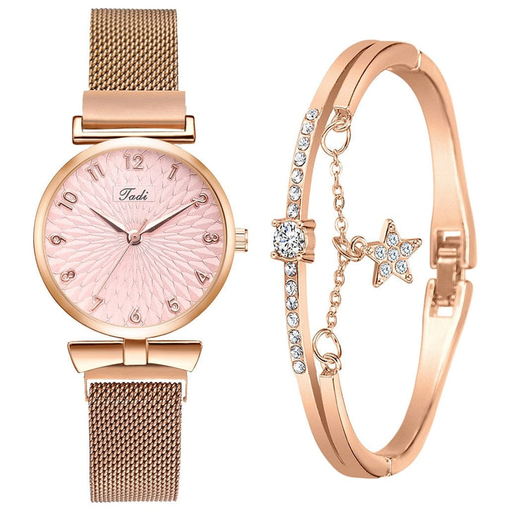 Aayat Mart 0 pink set Female Luxury Wristwatches Magnetic Mesh Band Rose Woman Watch Bracelet montre femme reloj mujer