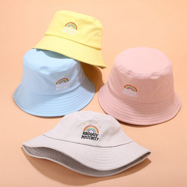 Aayat Mart 0 Rainbow Bucket Hat Embroidery Women Fashion Beach Sun Hats 100% Cotton Bob Chapeau Femme Panama Hat Fisherman Hat