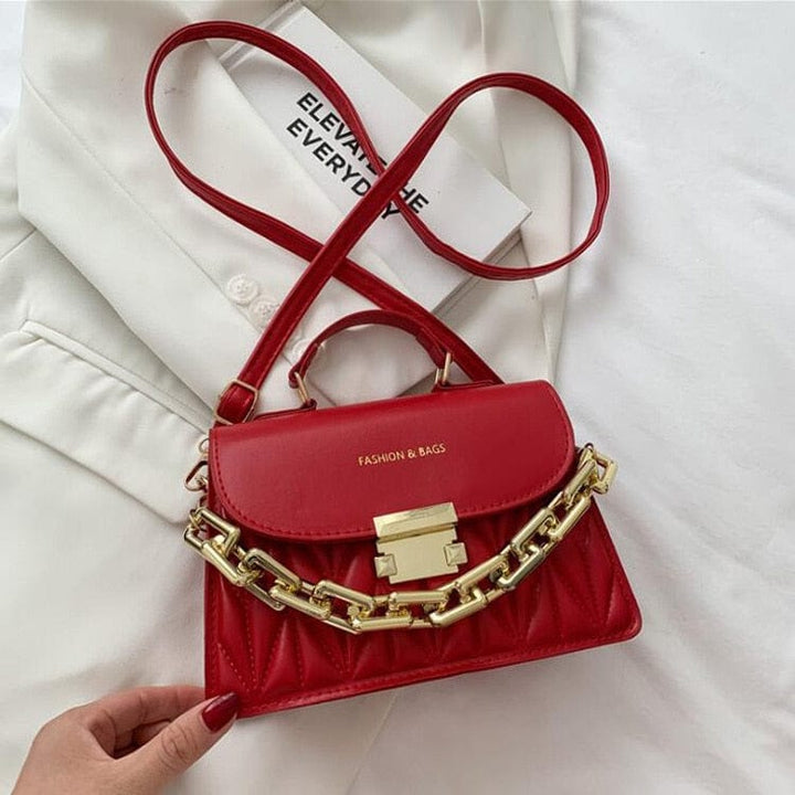Aayat Mart 0 red / 21x15x7cm New Embroidery Shoulder Bags for Women Thick Chain Handbags Female Purse PU Leather Flap Crossbody Bags Fashion Designer