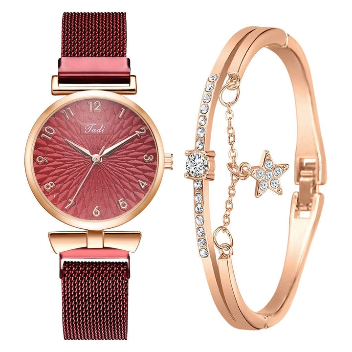 Aayat Mart Female watch red set Female Luxury Wristwatches Magnetic Mesh Band Rose Woman Watch Bracelet montre femme reloj mujer